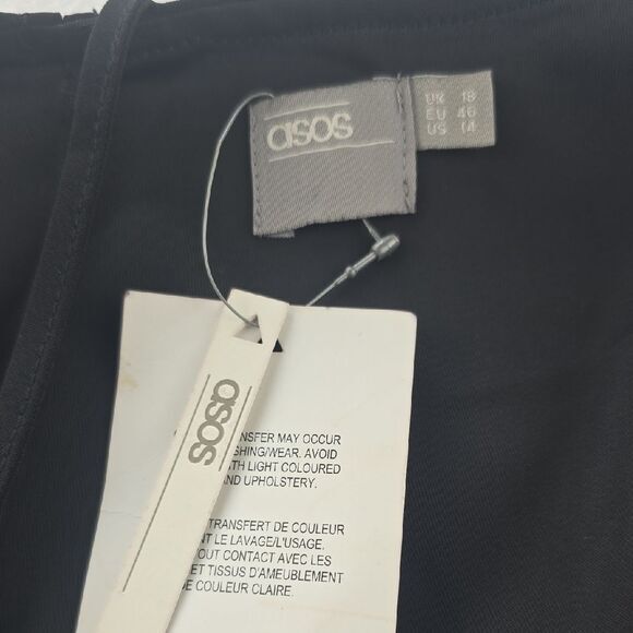 Asos NWT Black Halter‎ Off The Shoulder Mini Dress Size 14 - Picture 3 of 8
